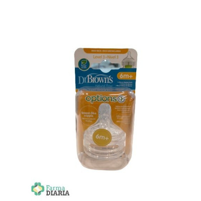 DR BROWN'S TETINA SILICONA BOCA ANCHA OPTIONS+ NATURAL FLOW NIVEL3 2 U