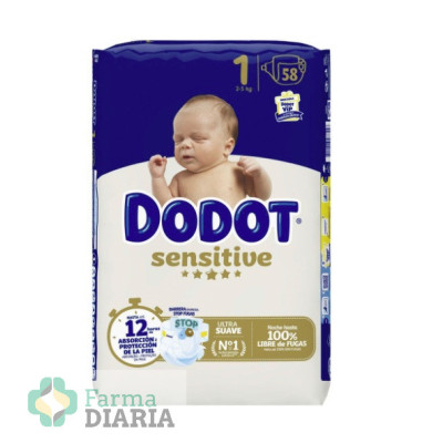 DODOT SENSITIVE PAÑALES TALLA 1  2-5 KG  58 UNIDADES