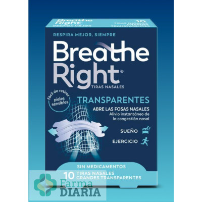 BREATHE RIGHT TIRAS NASALES TRANSPARENTES GRANDE 10 U