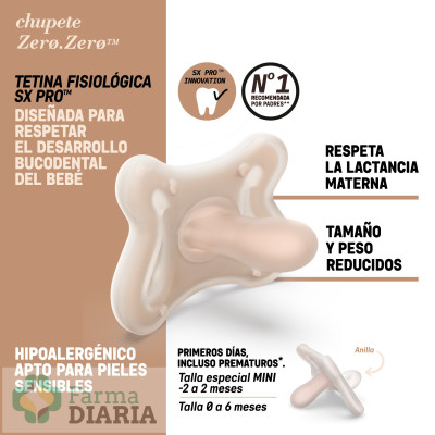 SUAVINEX CHUPETE SILICONA FISIOLOGICO SX PRO ZERO-ZERO -2 - 2 MESES CARAMEL