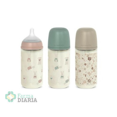 BIBERÓN SUAVINEX WONDERLAND DE VIDRIO +3M FLUJO MEDIO TALLA M  TETINA SX PRO ANTI-COLIC SILICONA 240ML