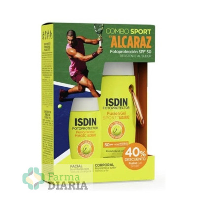 PACK ISDIN BY ALCARAZ FUSIONWATER MAGIC SPF50 50ML + GEL SPORT  50 SPF 100ML